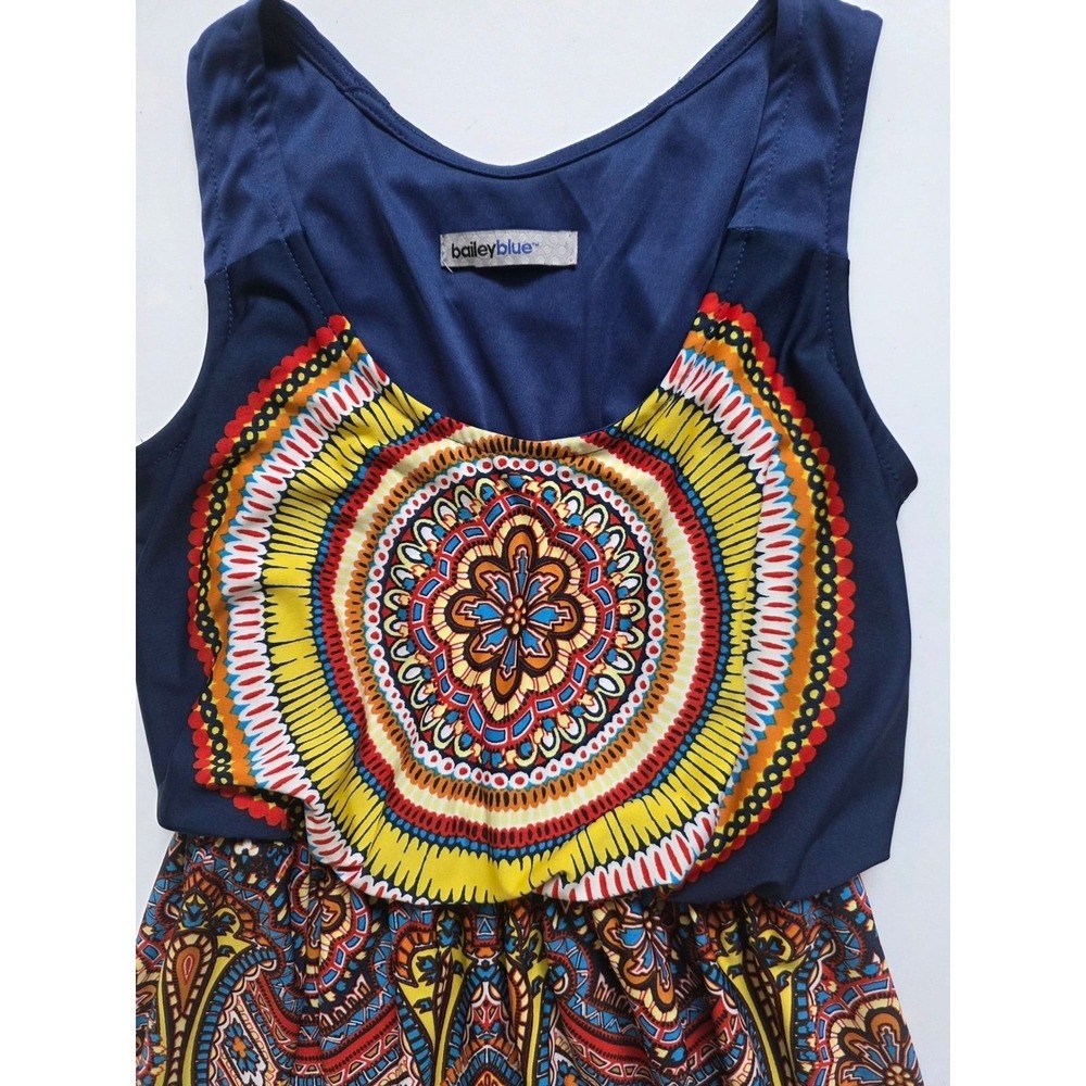 Bailey Blue Maxi Dress Small Navy Red Boho Medallion Paisley Sleeveless - Picture 5 of 7